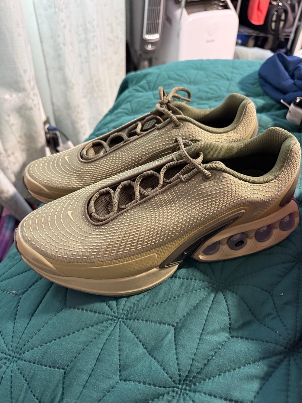 Nike Olive Green and Tan Air Cushion Sneakers